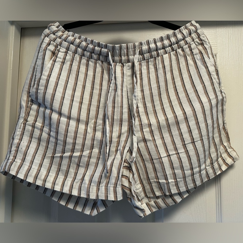 Old Navy High Waist Tan and White Striped Shorts